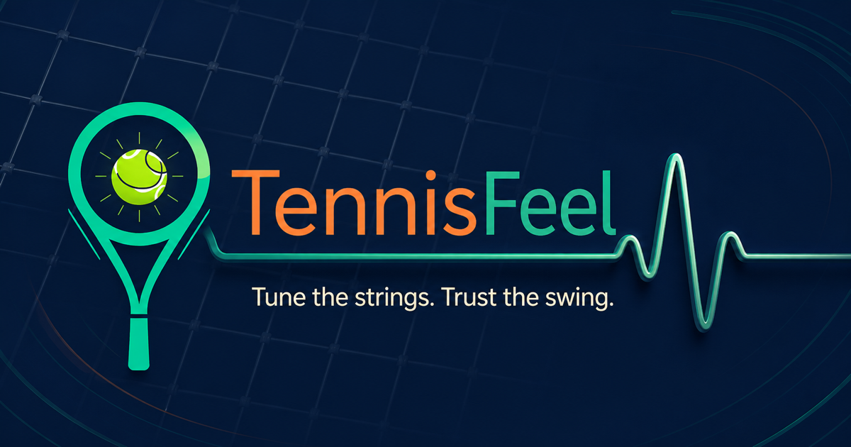 TennisFeel logo: a tennis racket and ball connected to a pulse line